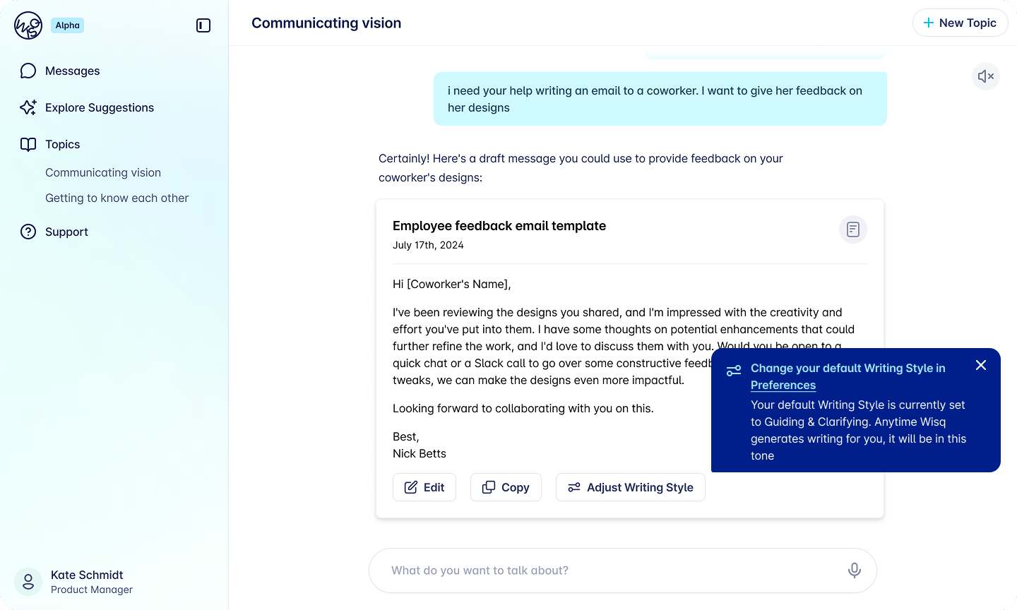 Wisq design iteration for the first-use tooltip experience.